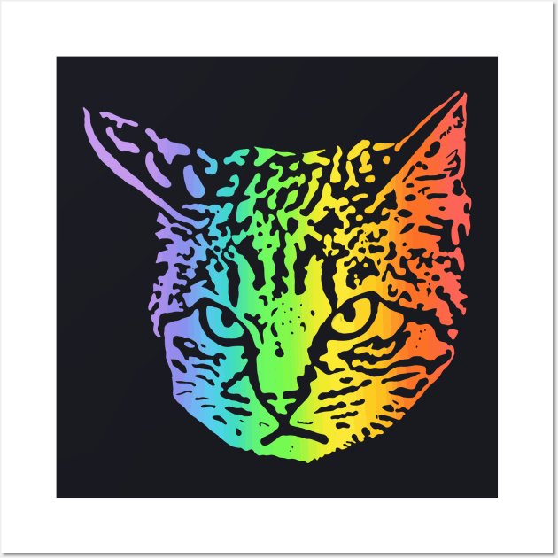 Rainbow Angry Cat Wall Art by childofthecorn